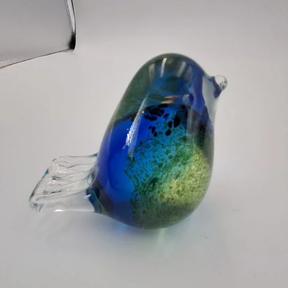 VTG Cobalt Blue Green Art Glass Bird Paperweight Figurine Hand Blown Solid 3" - Picture 1 of 12